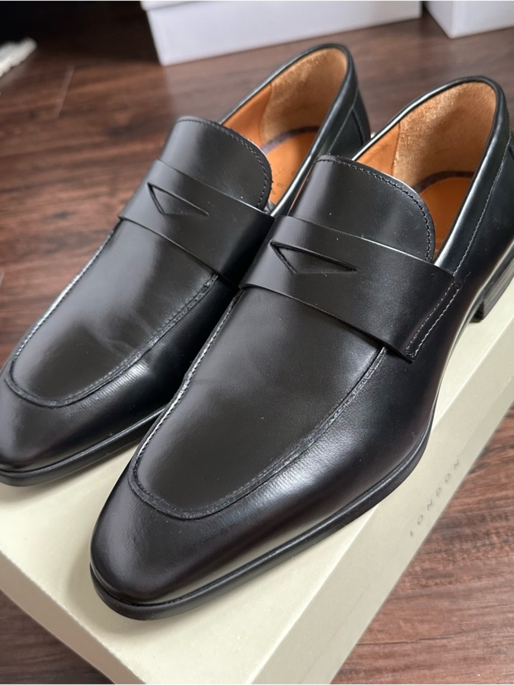 Ted Baker London Black Leather Penny Slip-On Loafers Made in Italy